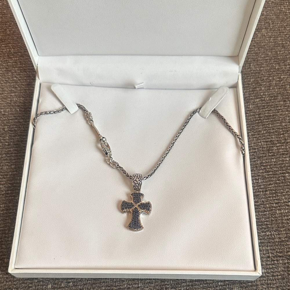 Effy Silver and Black Cross Pendant Necklace